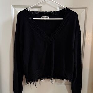Wild Honey Distressed Black V-Neck Sweater